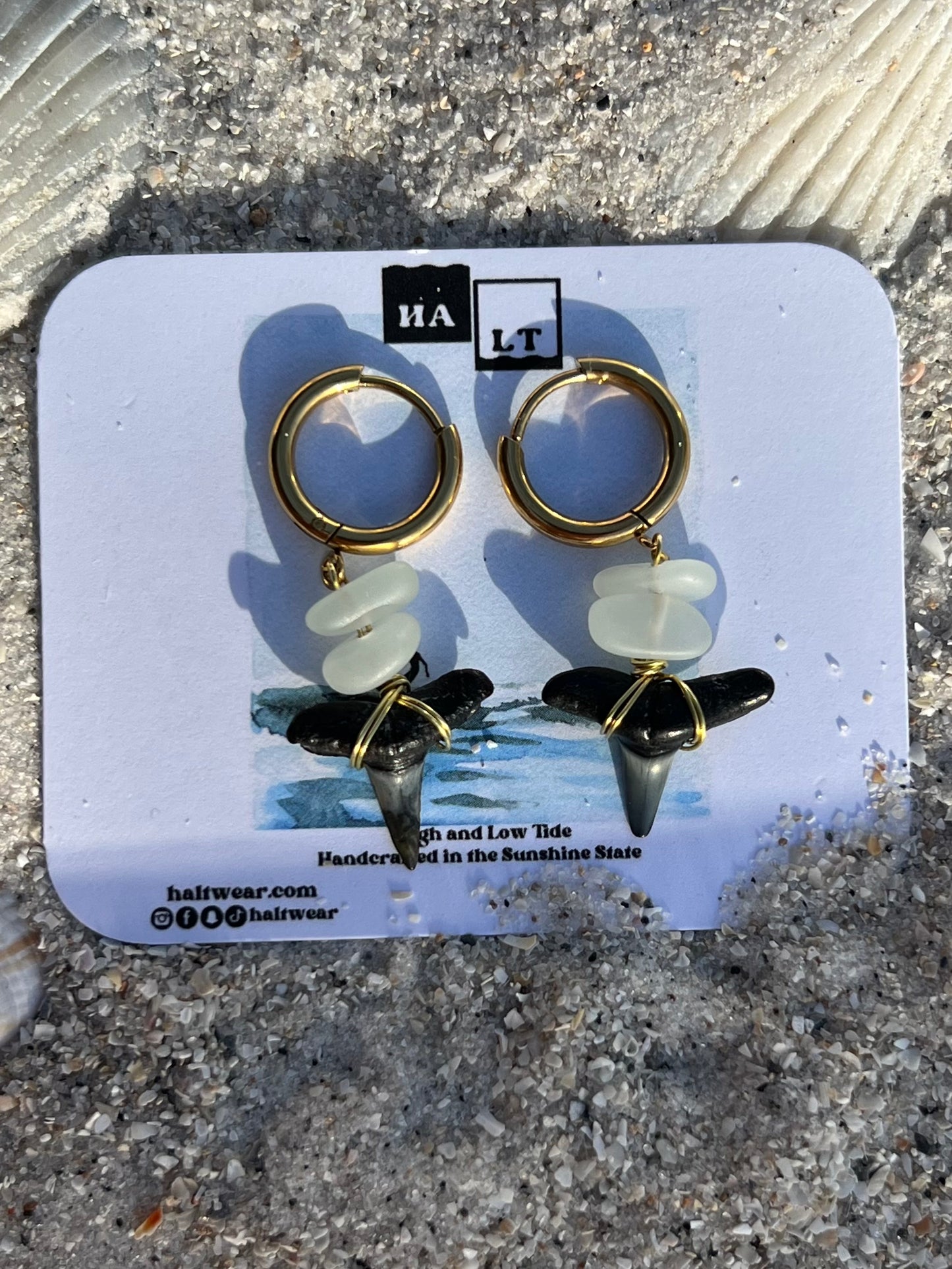 Sea Glass Shark Tooth Earrings