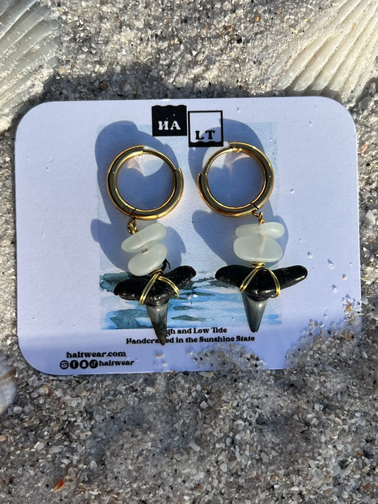 Sea Glass Shark Tooth Earrings