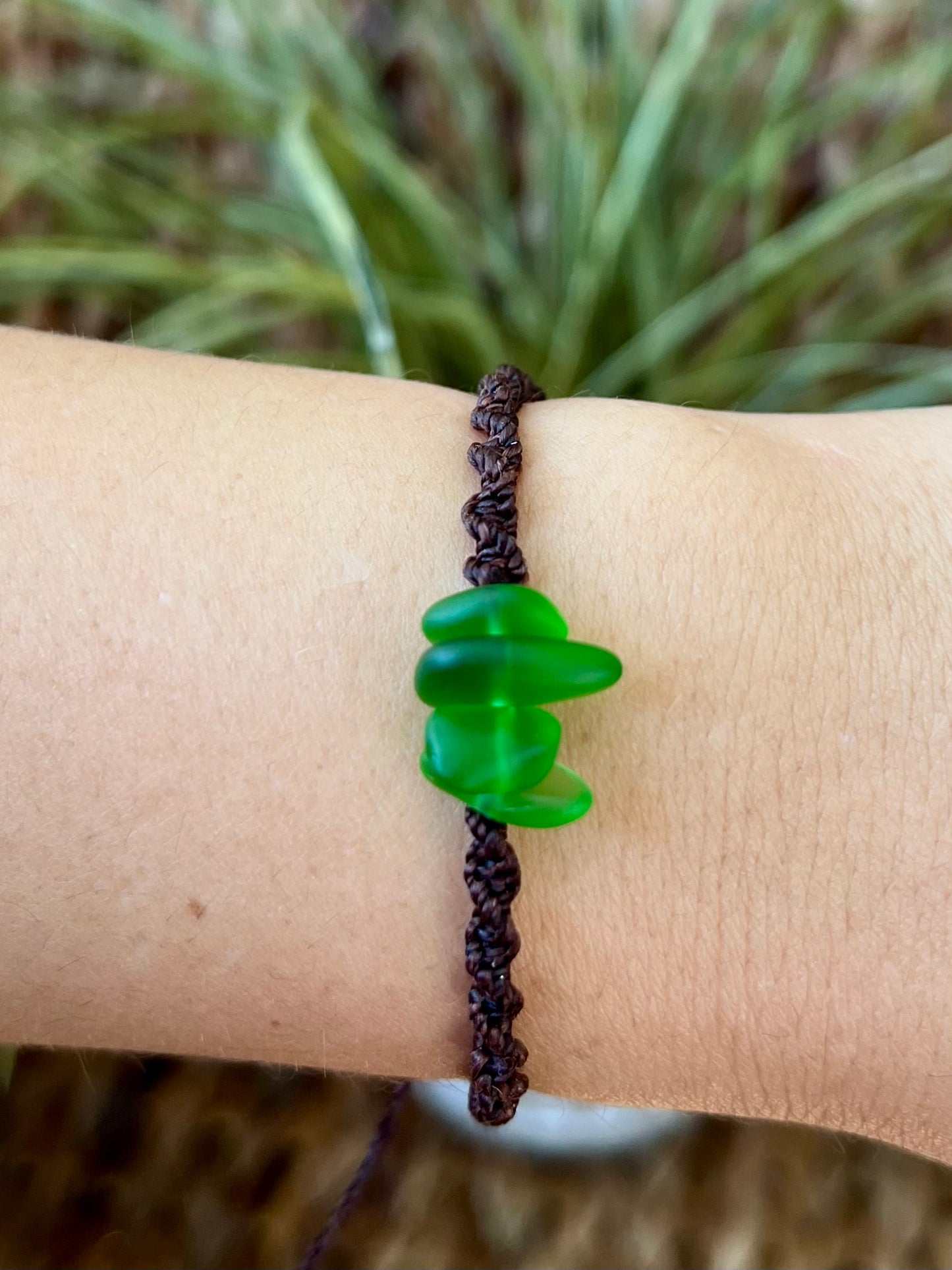 Sea Glass Knotted Bracelet - Green