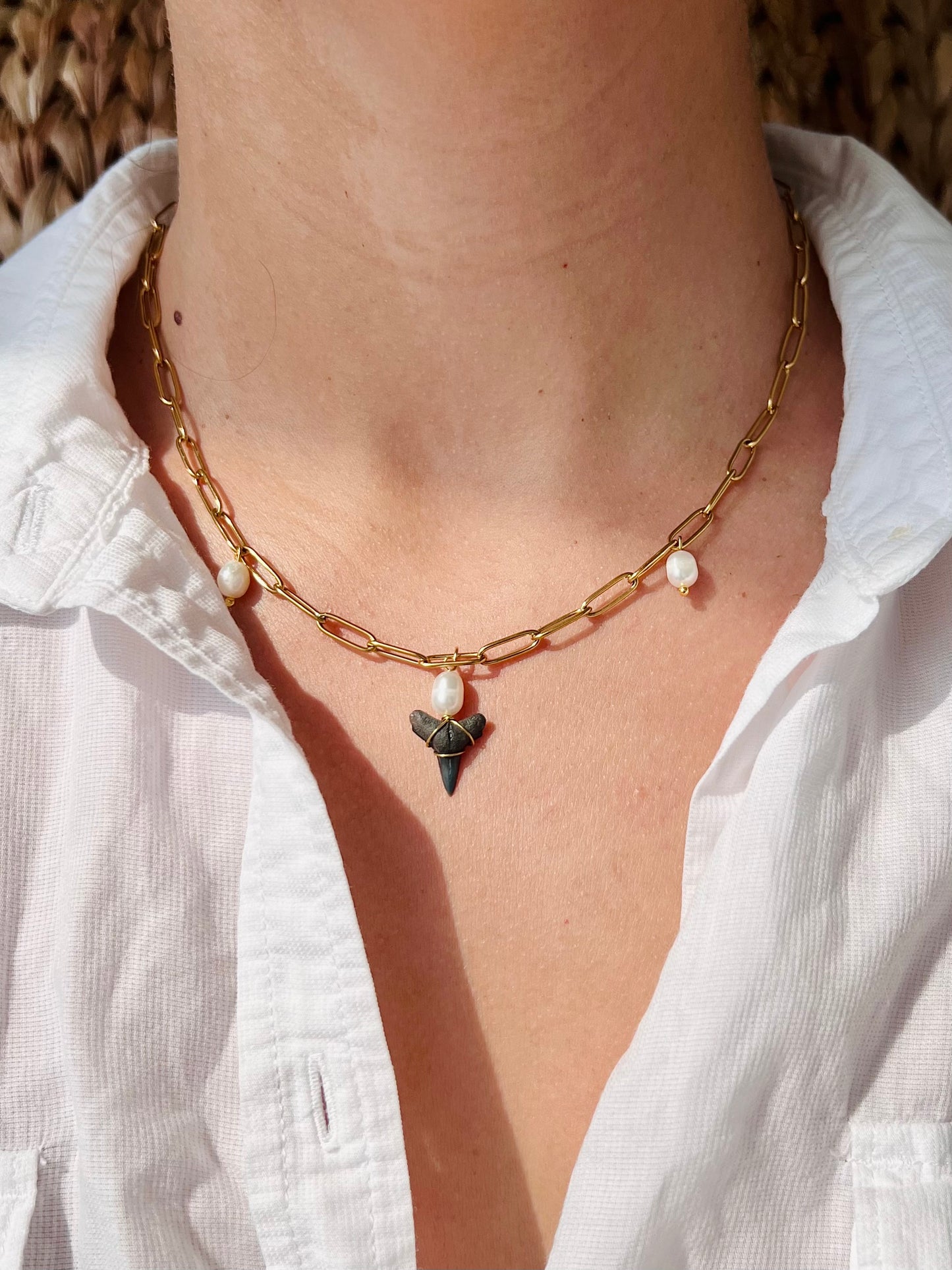 Freshwater Pearl Shark Tooth Necklace