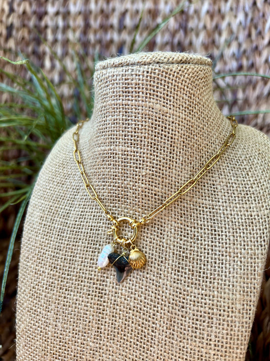 Shark Tooth Charm Stack Necklace