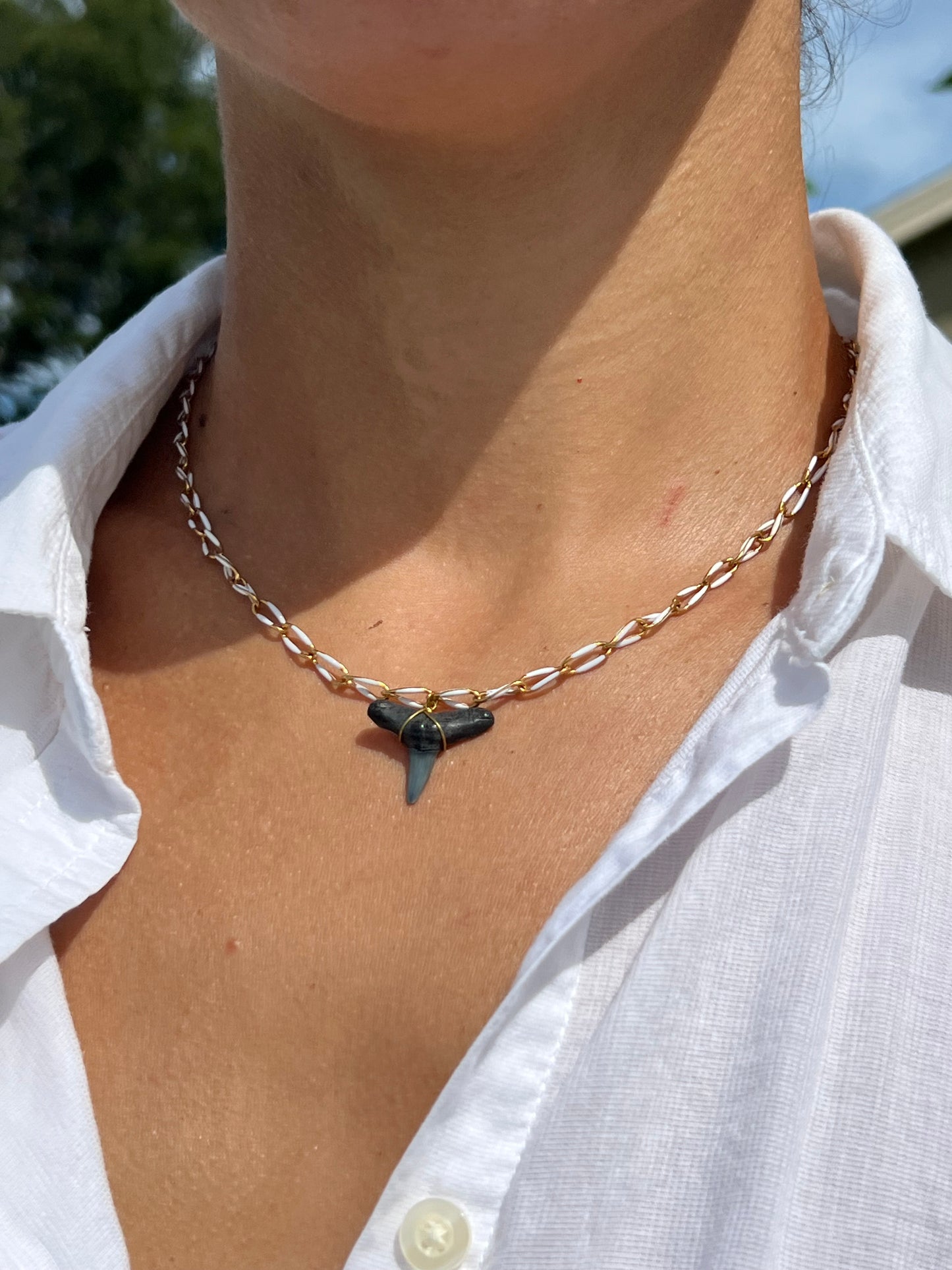 White Chain Shark Tooth Necklace