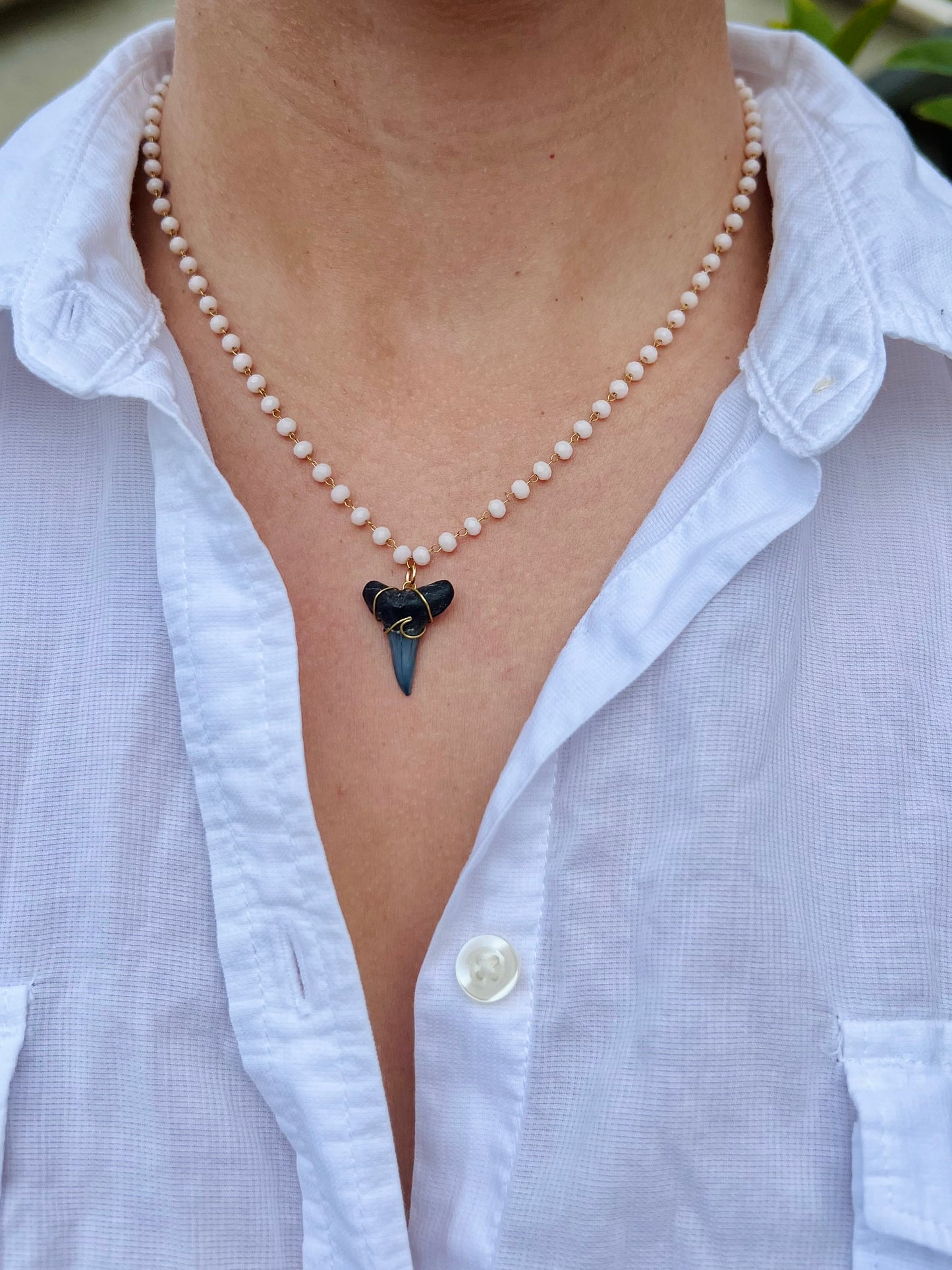 Wave Shark Tooth Beaded Necklace