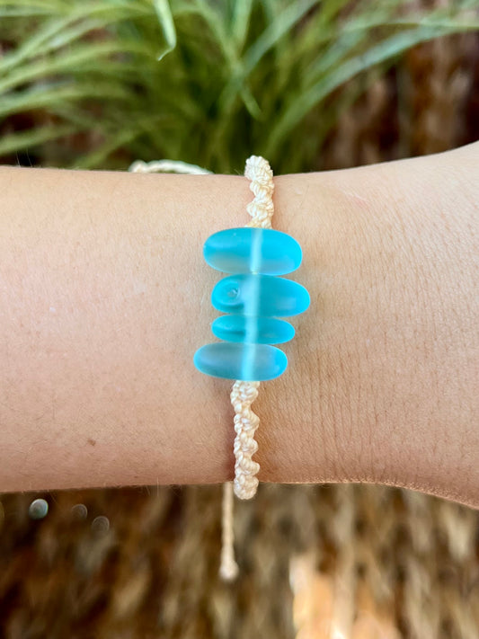 Sea Glass Knotted Bracelet - Blue