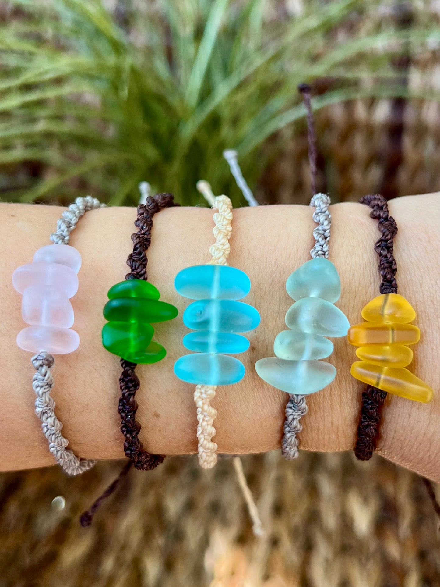 Sea Glass Knotted Bracelet - Yellow
