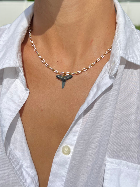 White Chain Shark Tooth Necklace