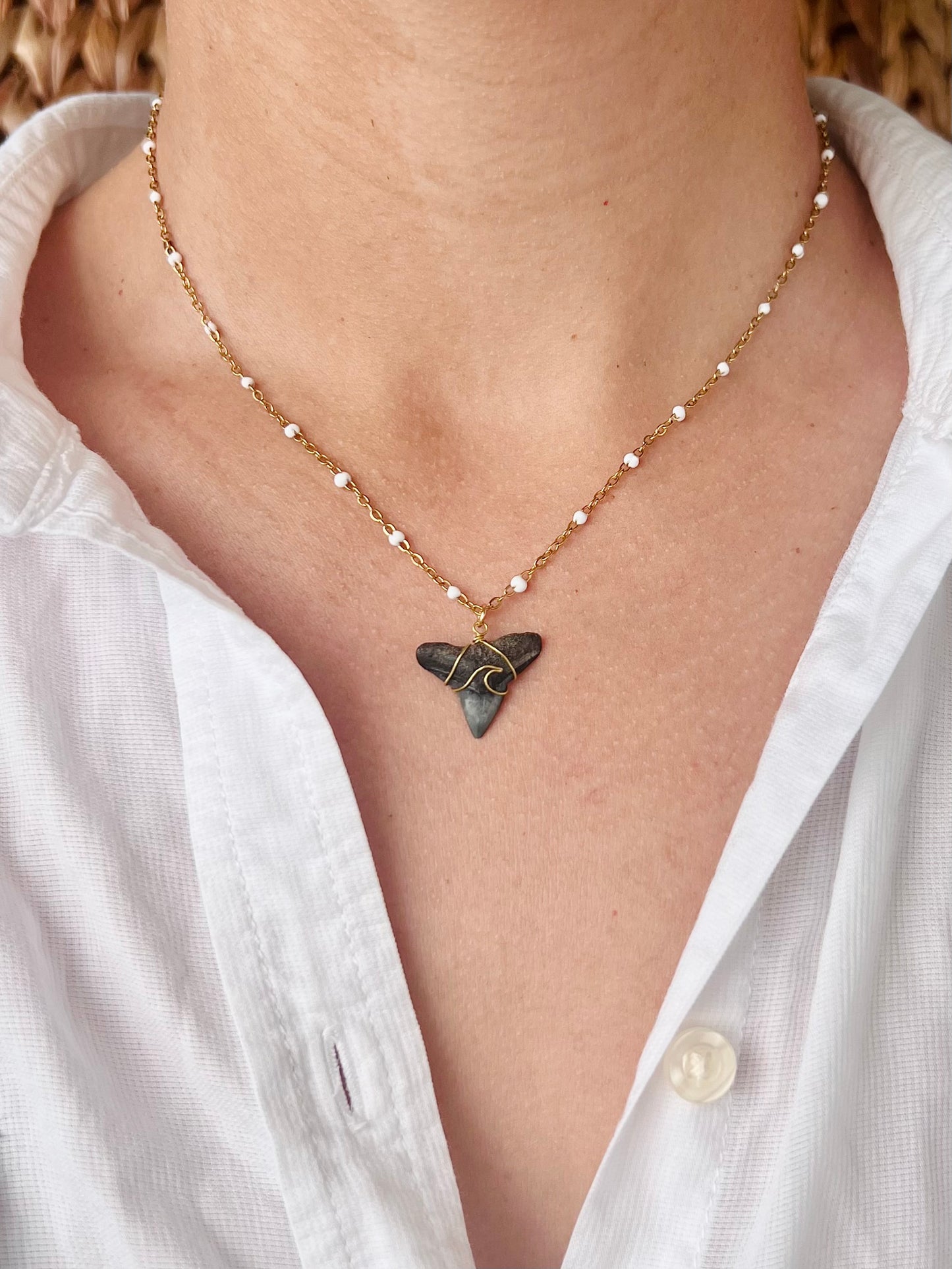Wave Shark Tooth Necklace - White