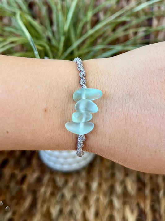 Sea Glass Knotted Bracelet - Aqua