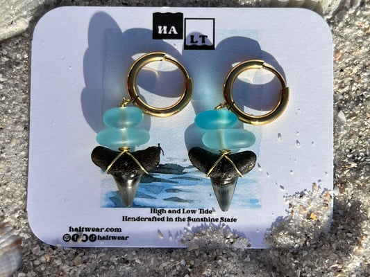 Sea Glass Shark Tooth Earrings