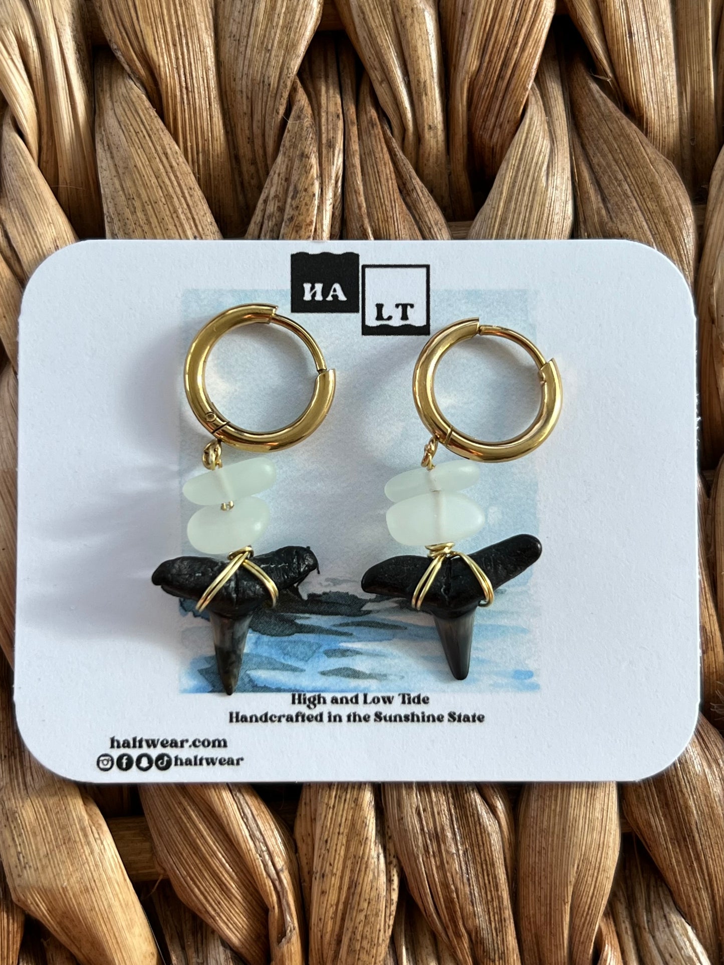 Sea Glass Shark Tooth Earrings