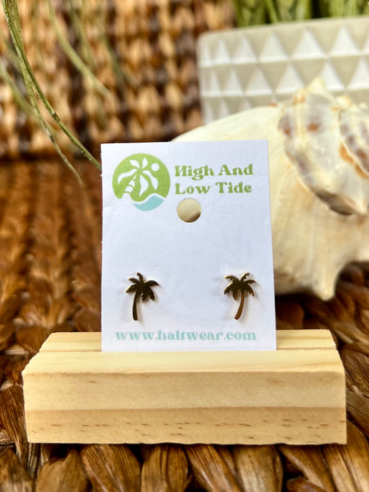 Palm Tree Stud Earrings - Gold