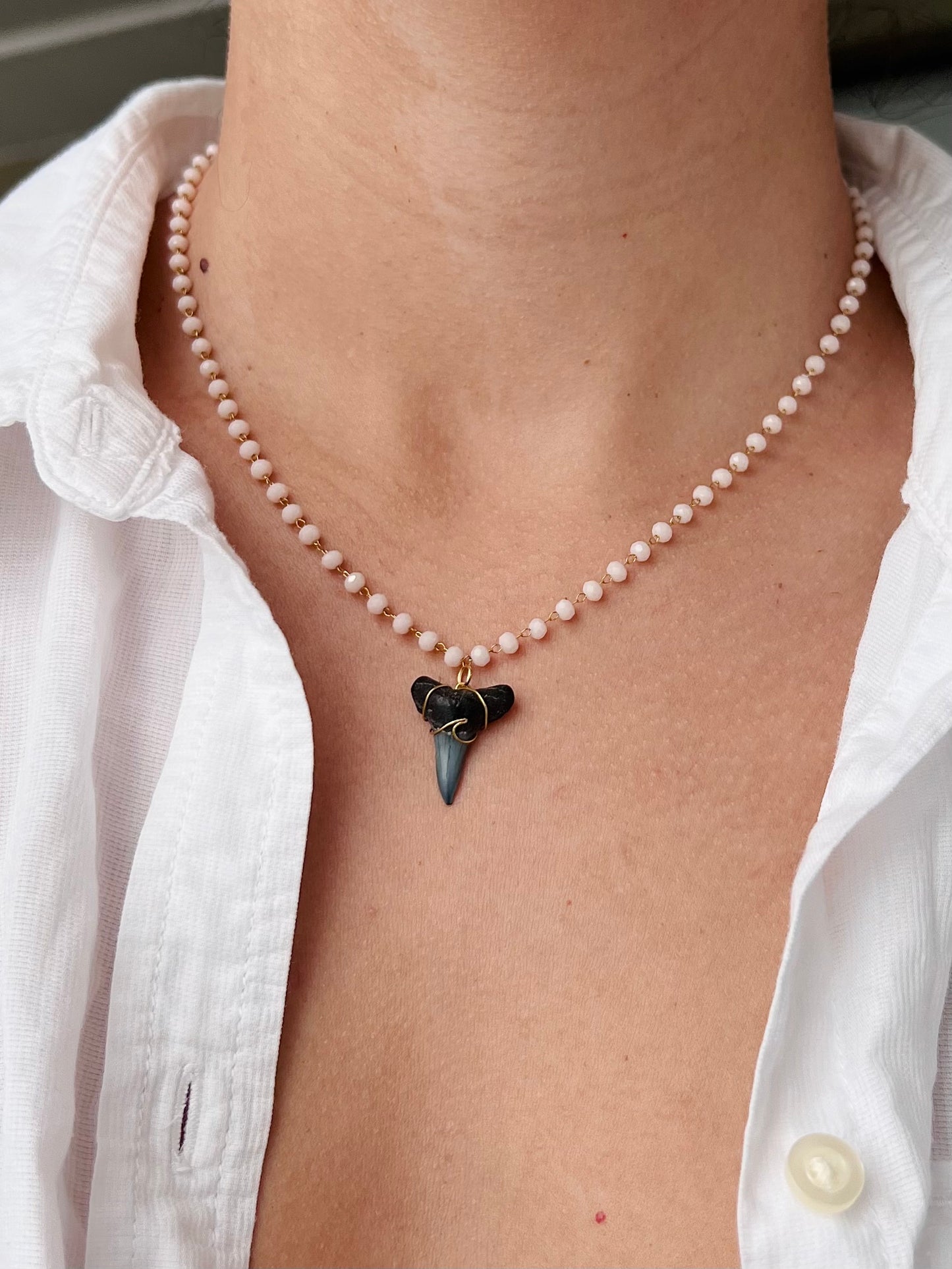 Wave Shark Tooth Beaded Necklace