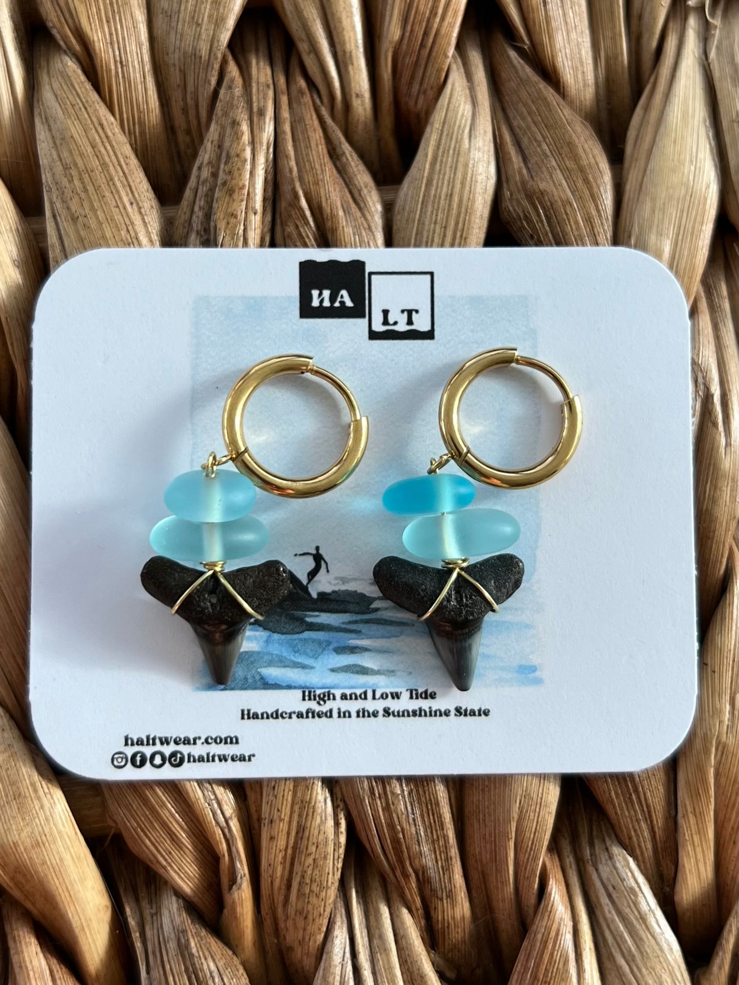 Sea Glass Shark Tooth Earrings