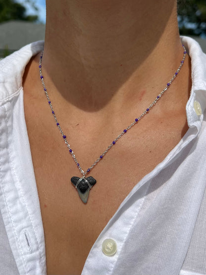 Silver Shark Tooth Necklace - Purple
