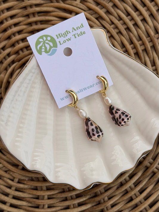 Pearl + Hebrew Cone Earrings - Gold