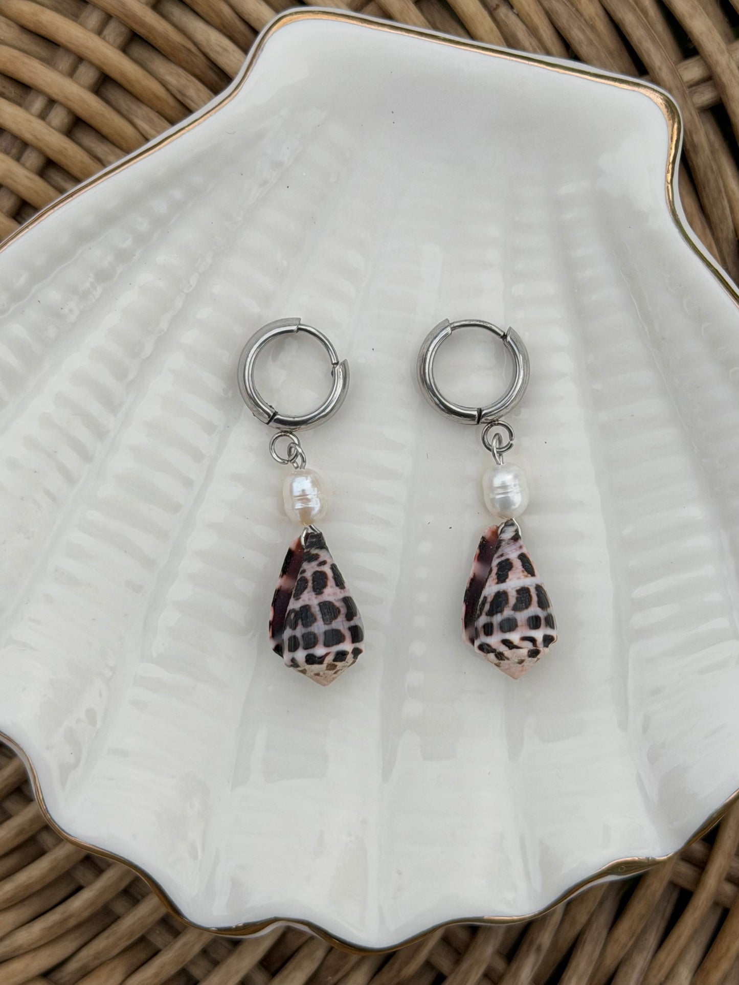 Pearl + Hebrew Cone Earrings - Silver