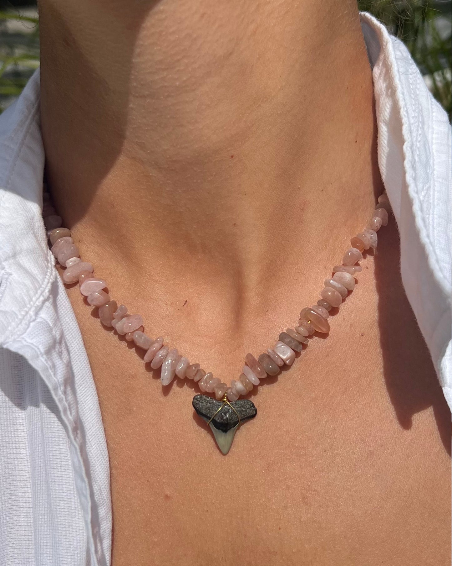 Sun Stone Shark Tooth Necklace