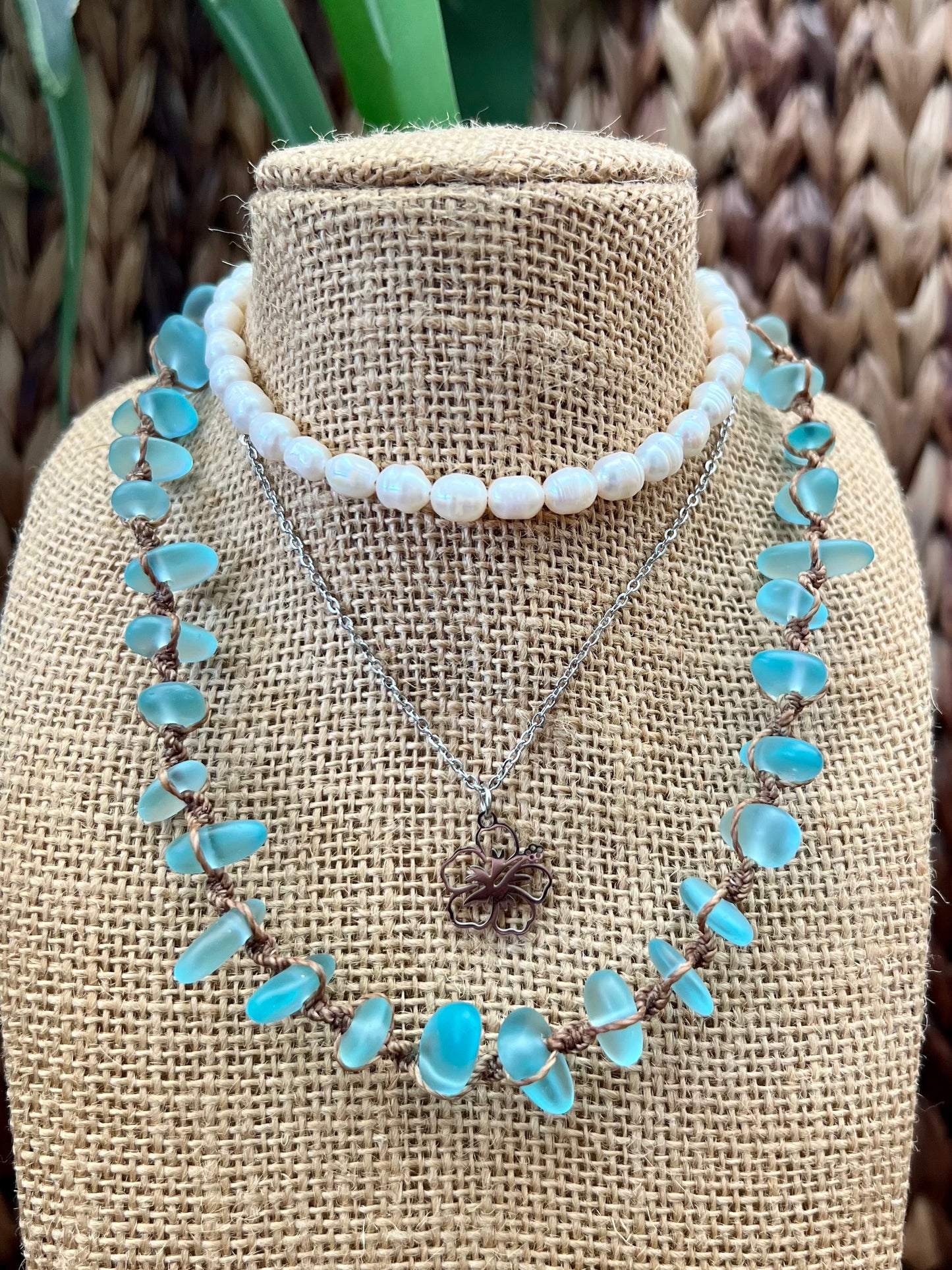 Blue Sea Glass Necklace