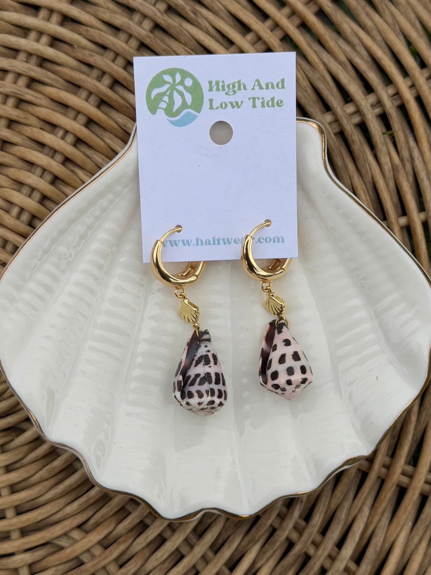 Gold Shell Hebrew Cone Earrings
