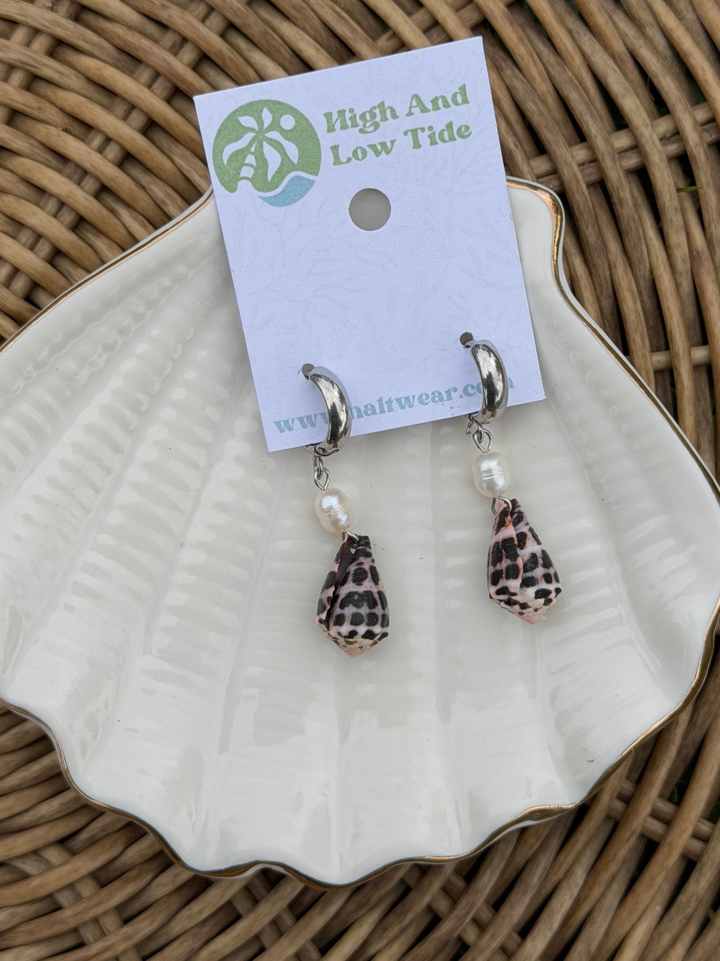 Pearl + Hebrew Cone Earrings - Silver