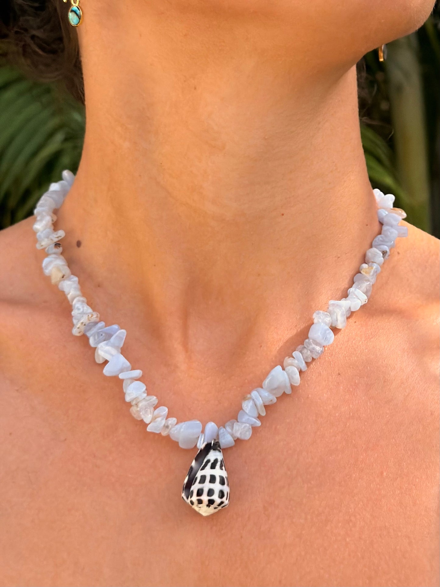 Blue Lace Agate + Hebrew Cone Shell Necklace