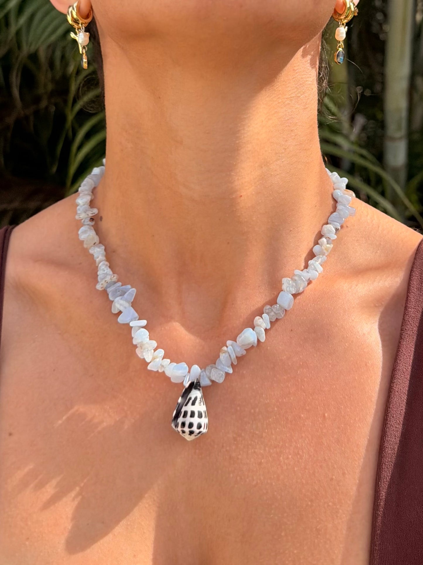 Blue Lace Agate + Hebrew Cone Shell Necklace