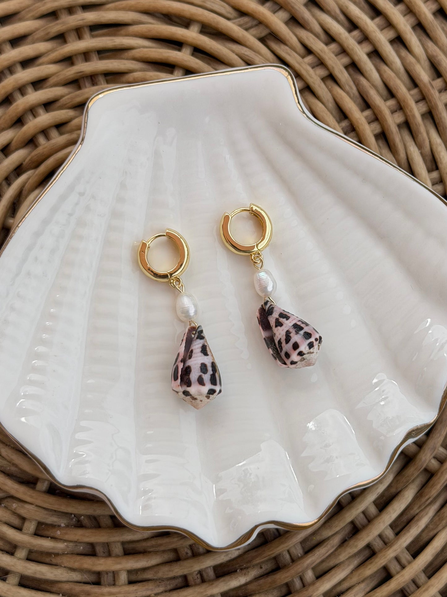 Pearl + Hebrew Cone Earrings - Gold