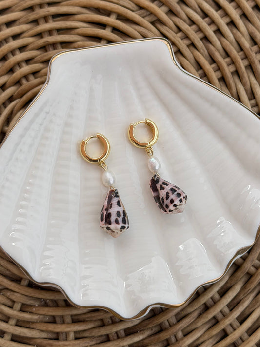 Pearl + Hebrew Cone Earrings - Gold